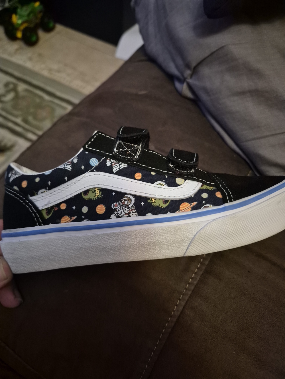 Kids Space Print Velcro Skate Shoe - Black/White